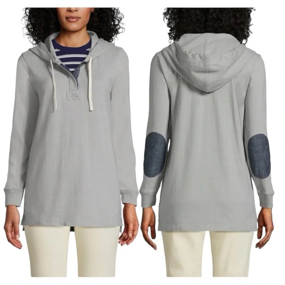 Lands' End Tops - NWOT Lands End -Long Sleeve Heavyweight Jersey Button Hoodie with elbow patches